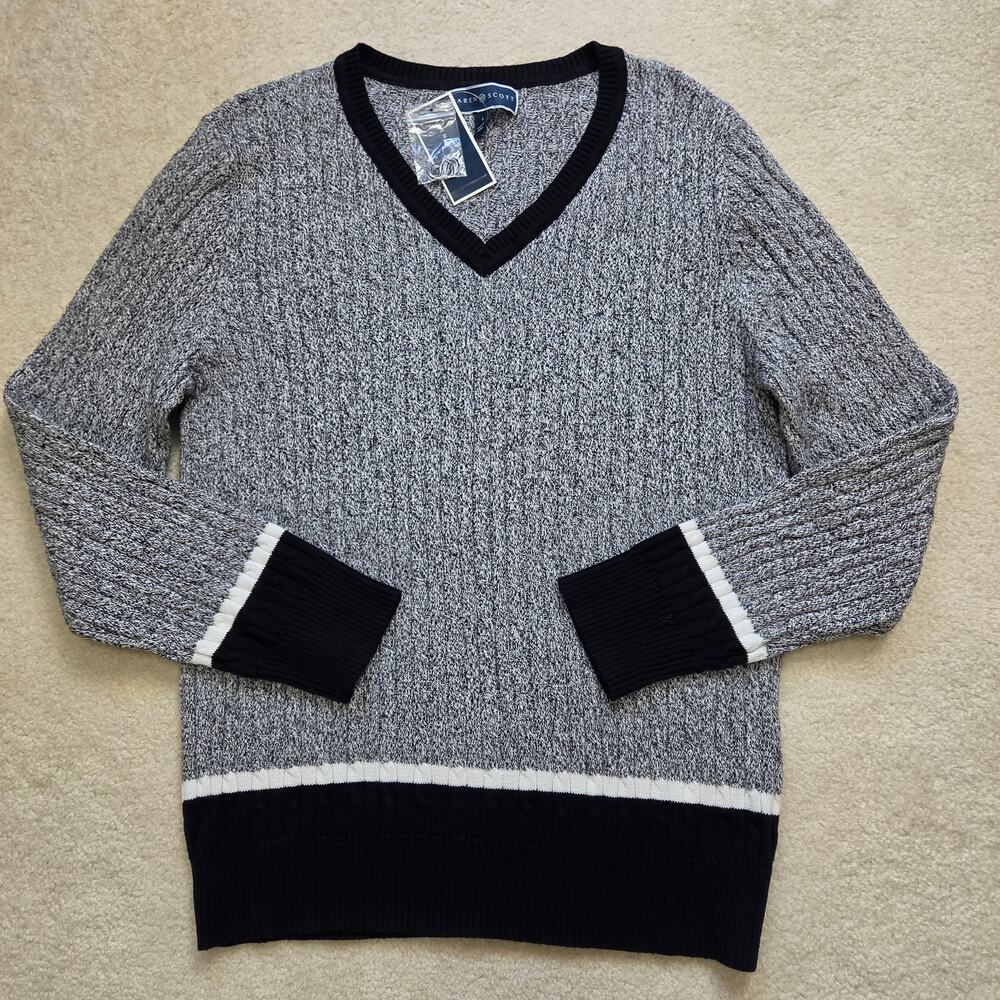NWT Y2K Karen Scott L Cable Knit Cricket Sweater Cotton Academia Preppy Gray